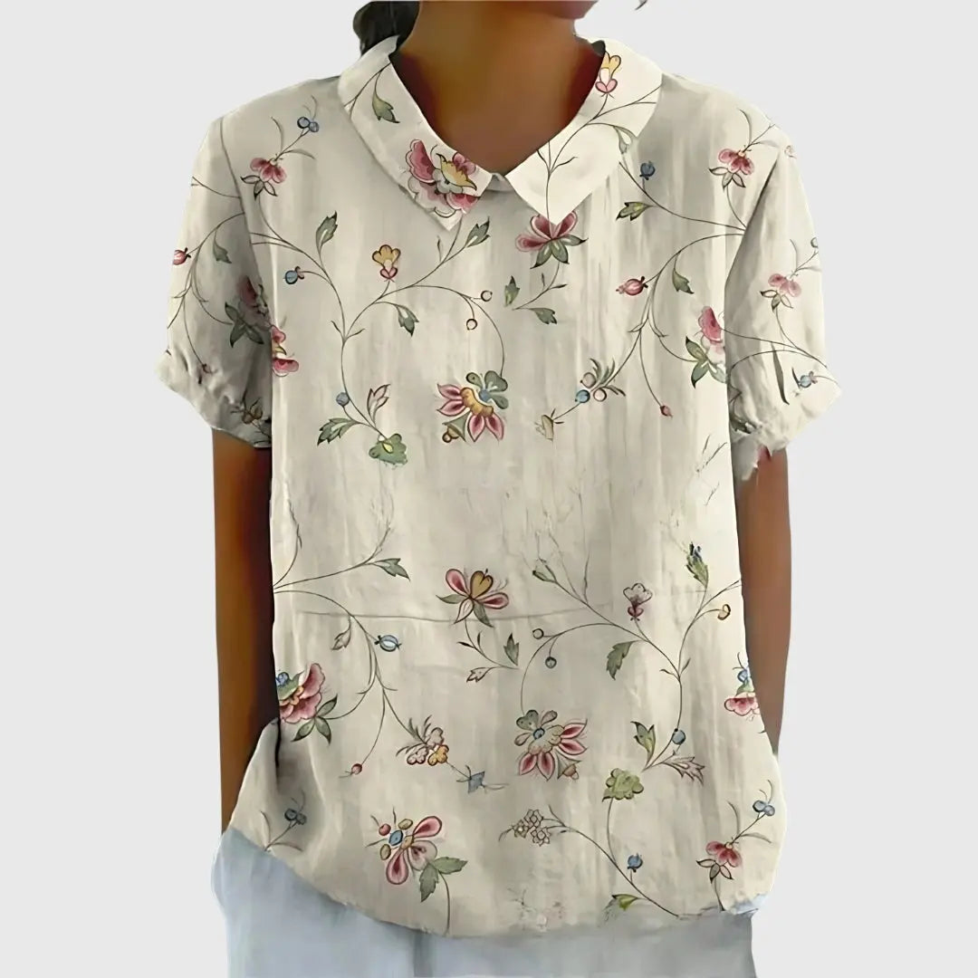 Florence | Women’s Floral Short Sleeve Collared Blouse Luvy Boutique