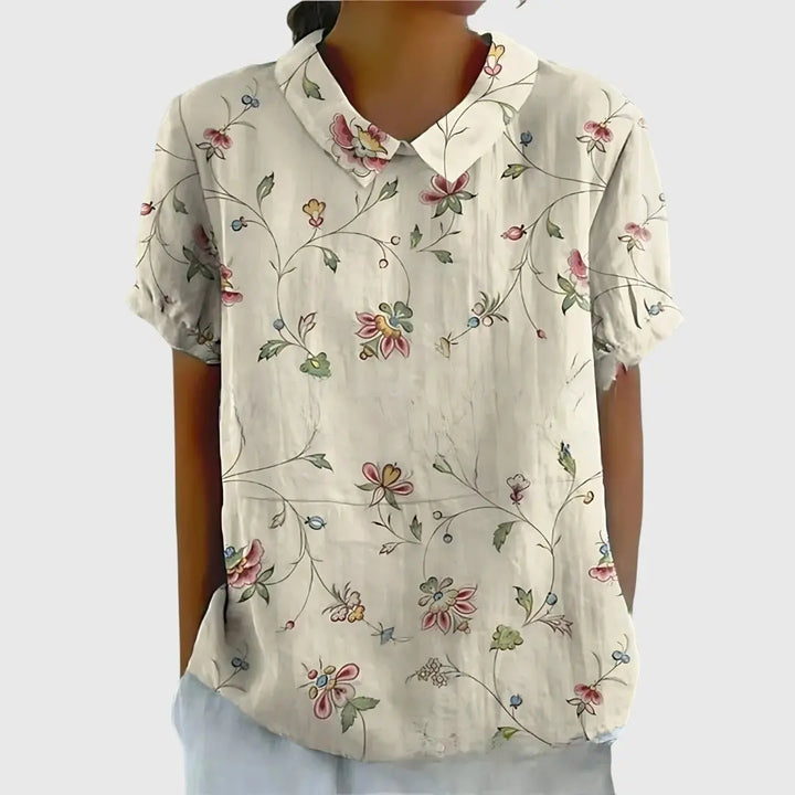 Florence | Women’s Floral Short Sleeve Collared Blouse Luvy Boutique