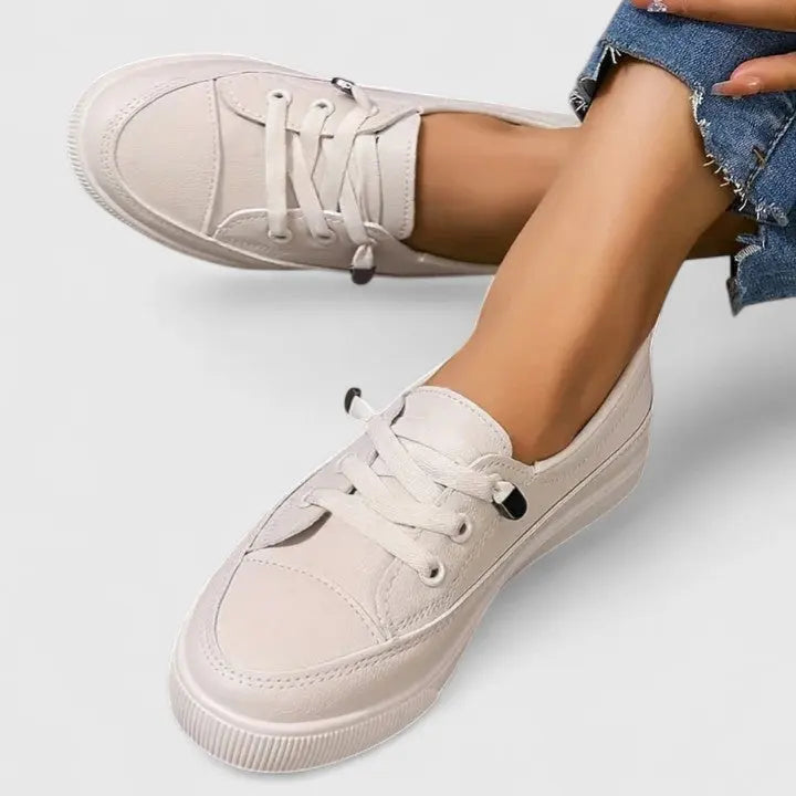 Brooklyn | Women’s Classic White Lace-Up Casual Sneakers Luvy Boutique