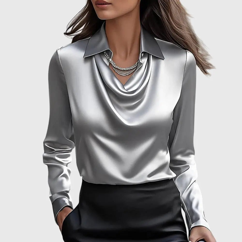 Chloe | Women’s Long Sleeve Draped Collar Blouse Luvy Boutique
