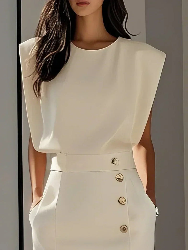 Caroline | Women’s Elegant Button Detail Midi Dress Luvy Boutique