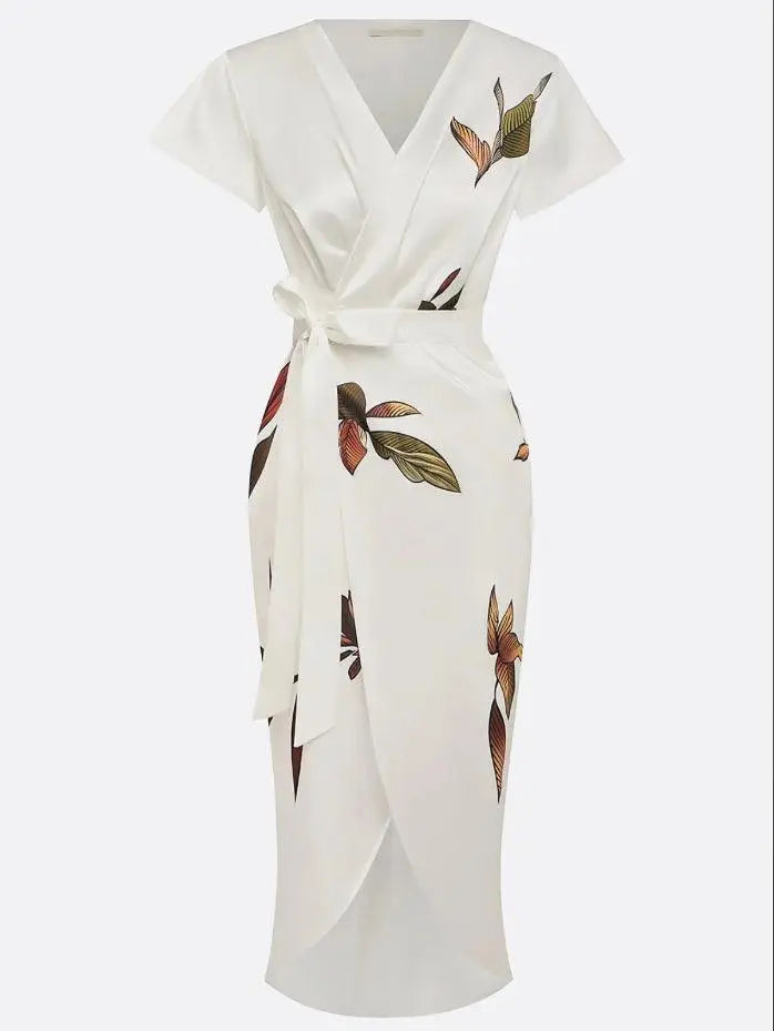 Evelyn | Women V Neck Tie Waist Midi Dress Luvy Boutique