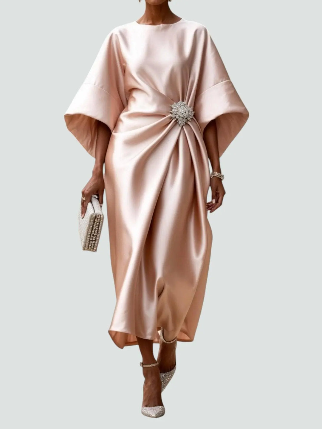 Faith | Women Batwing Sleeve Draped Midi Dress Luvy Boutique