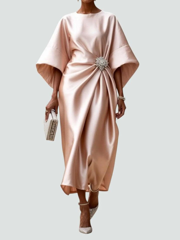Faith | Women Batwing Sleeve Draped Midi Dress Luvy Boutique