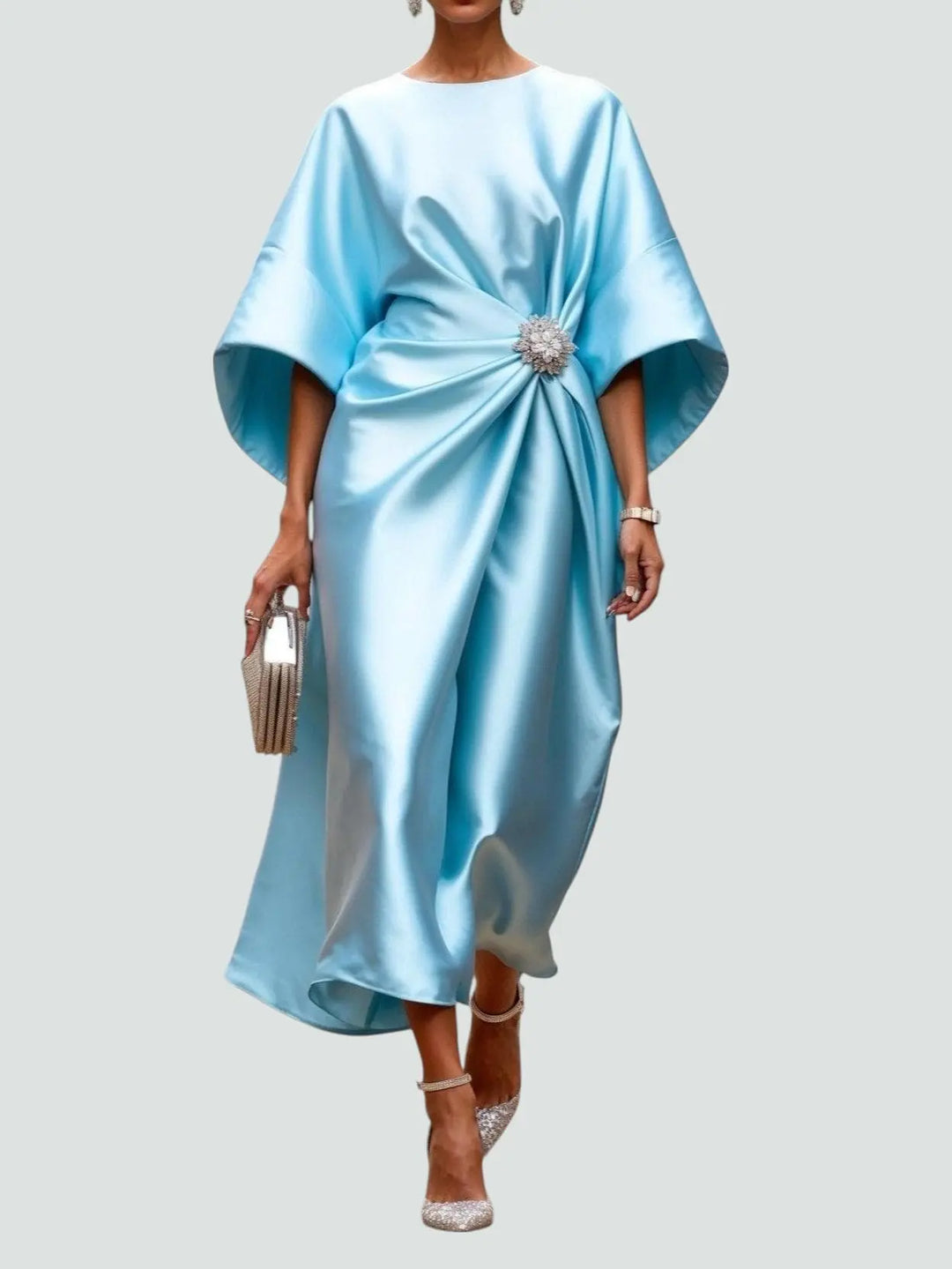 Faith | Women Batwing Sleeve Draped Midi Dress Luvy Boutique