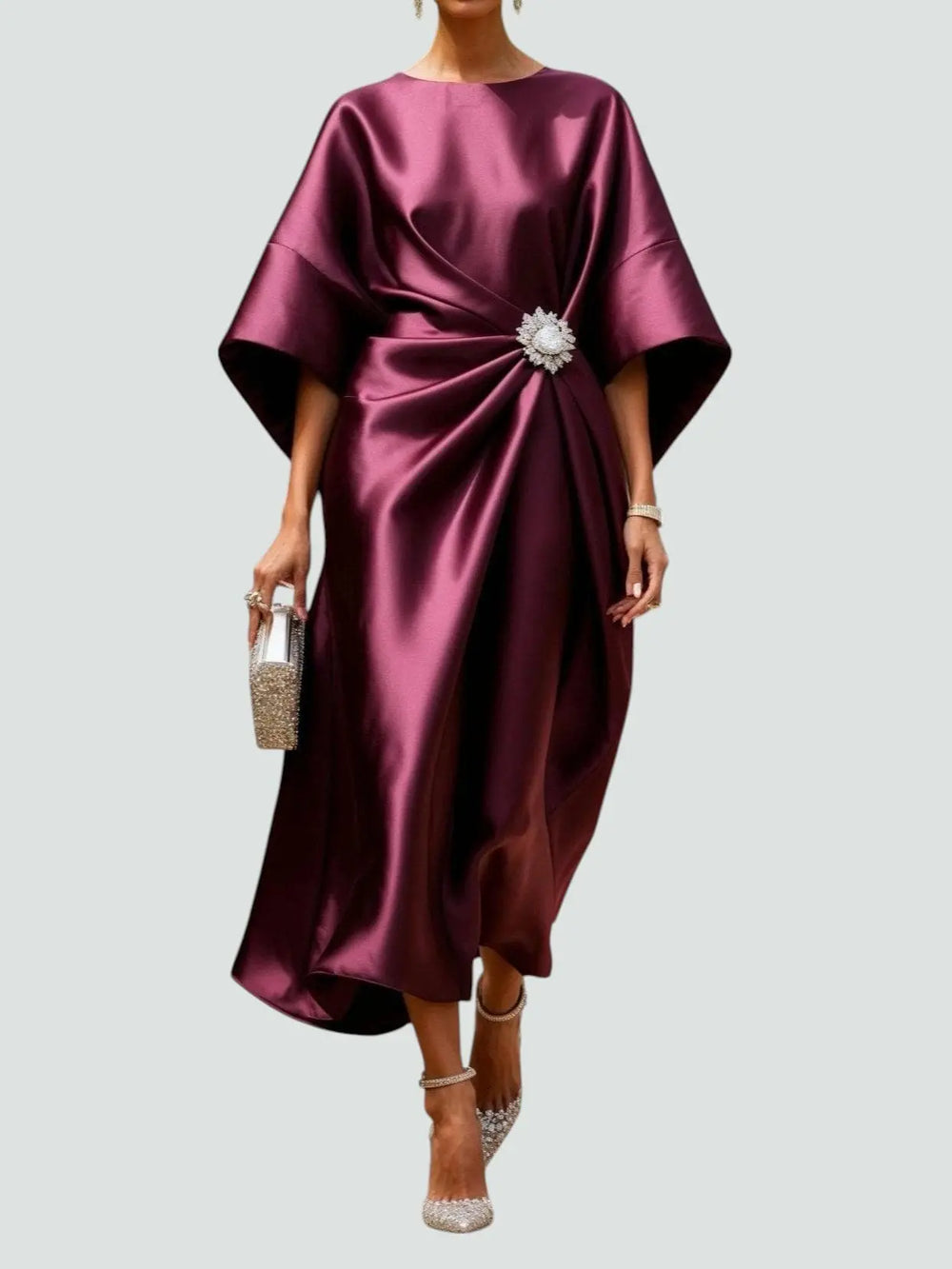 Bianca | Womens Draped Batwing Sleeve Midi Dress Luvy Boutique
