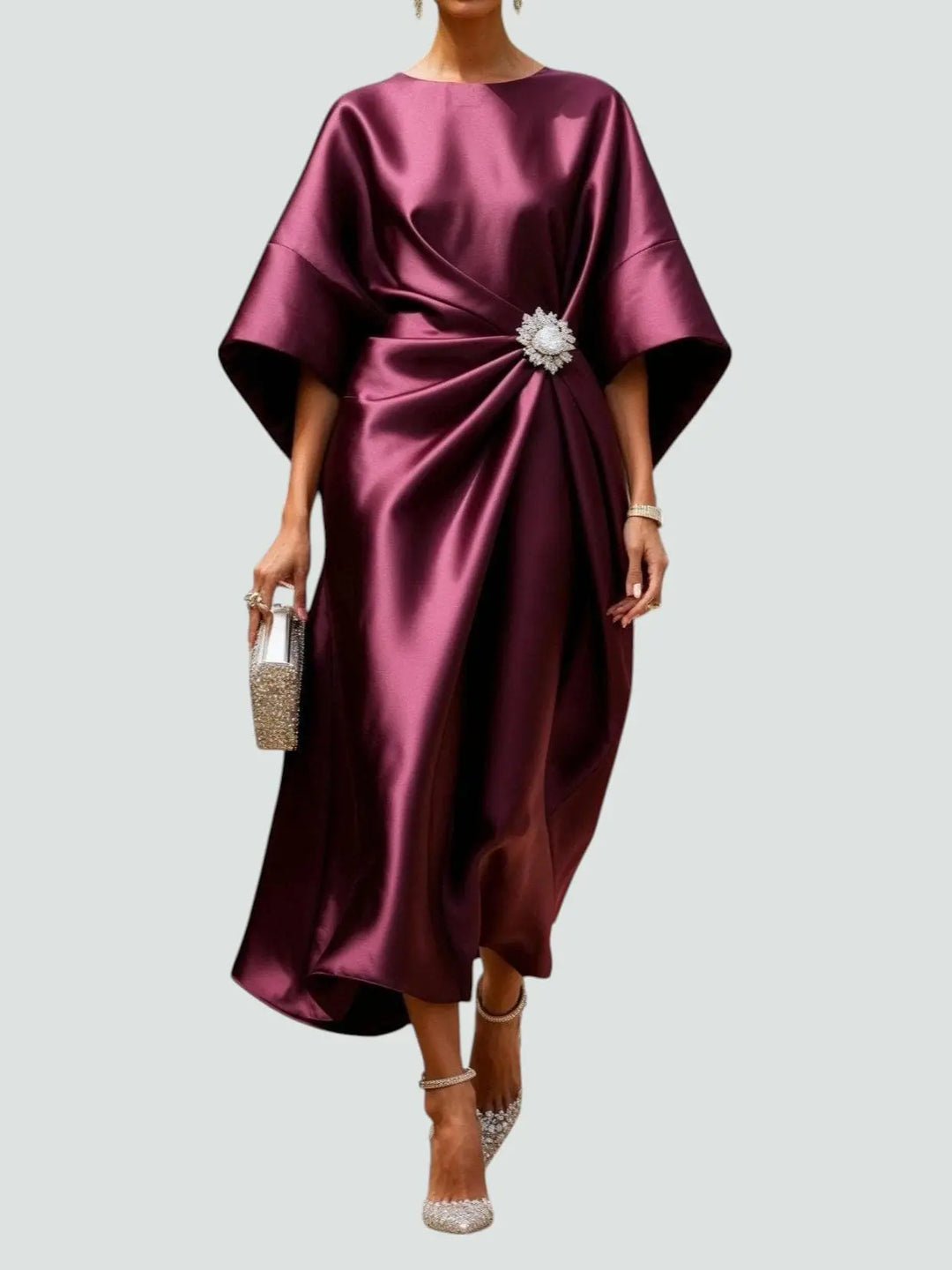 Bianca | Womens Draped Batwing Sleeve Midi Dress Luvy Boutique