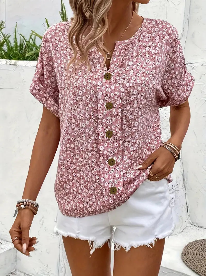 Rose | Women’s Floral Button Front Casual Blouse Luvy Boutique