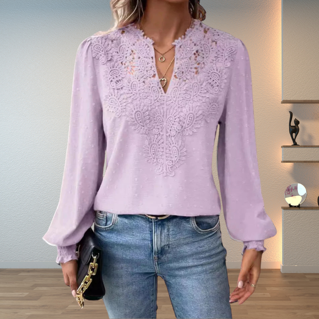 Hazel | Women Elegant Loose-Fit V-Neck Lace Blouse Luvy Boutique
