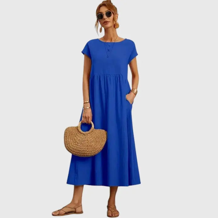 Ashley | Women’s Short Sleeve Loose Midi Dress Luvy Boutique