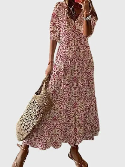 Ella | Women Printed Tassel V Neck Maxi Dress Luvy Boutique