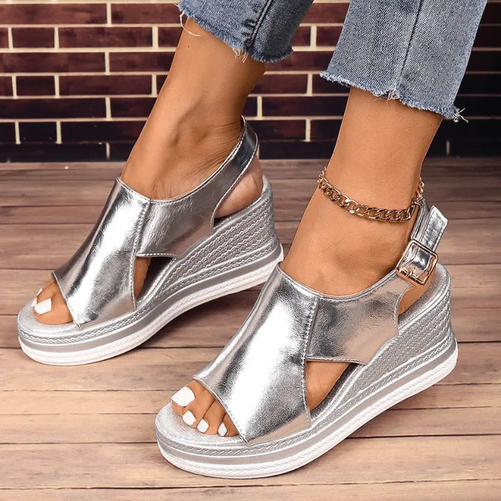 Claire | Womens Metallic Platform Comfort Sandals Luvy Boutique