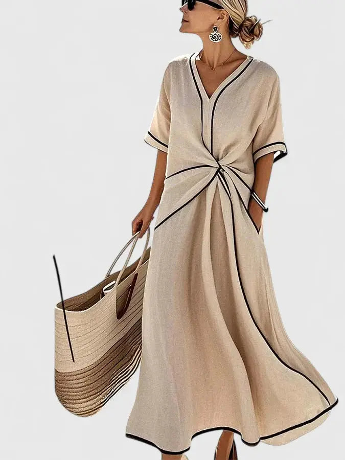 Dakota | Women’s V Neck Twist Front Midi Dress Luvy Boutique
