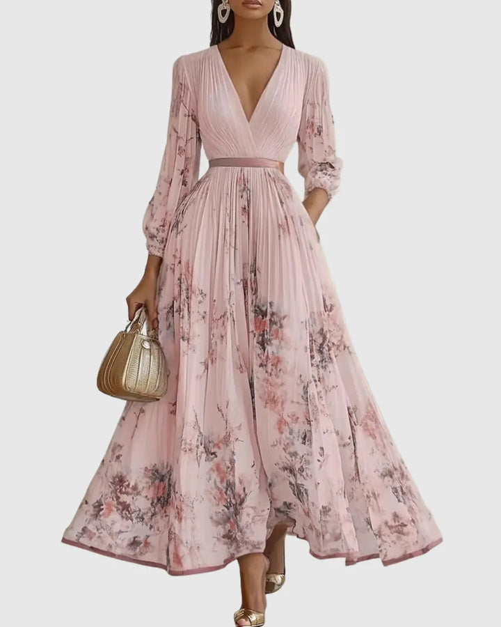 Evelyn | Women’s Elegant Pleated Floral Maxi Dress Luvy Boutique