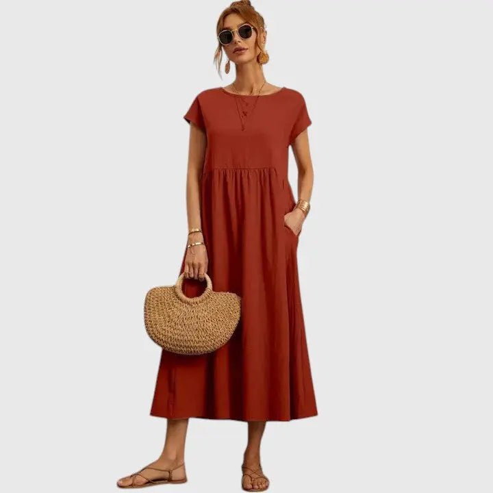 Ashley | Women’s Short Sleeve Loose Midi Dress Luvy Boutique