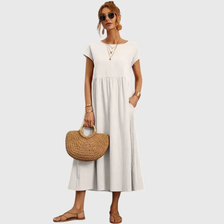 Ashley | Women’s Short Sleeve Loose Midi Dress Luvy Boutique