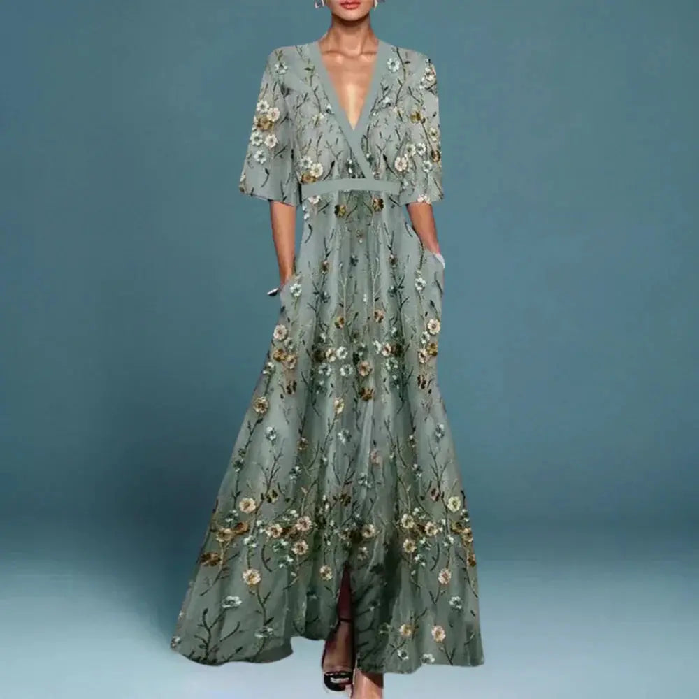 Jamie | Stylish V-Neck Floral Maxi Dress Luvy Boutique