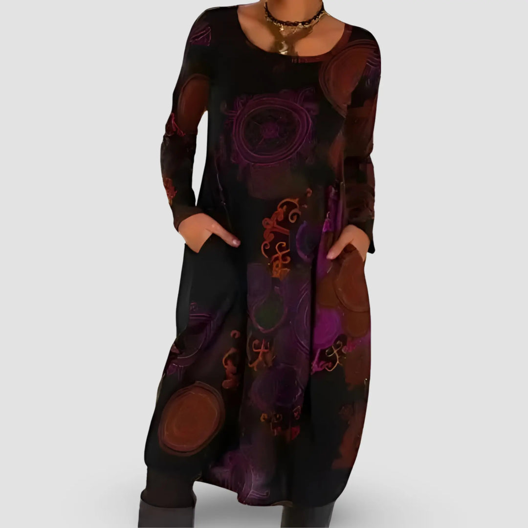 Tilly | Abstract Print Long Sleeve Dress with Side Pockets Luvy Boutique