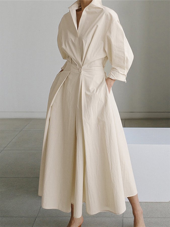 Brooklyn | Womens Elegant Button Waist Shirt Dress Luvy Boutique