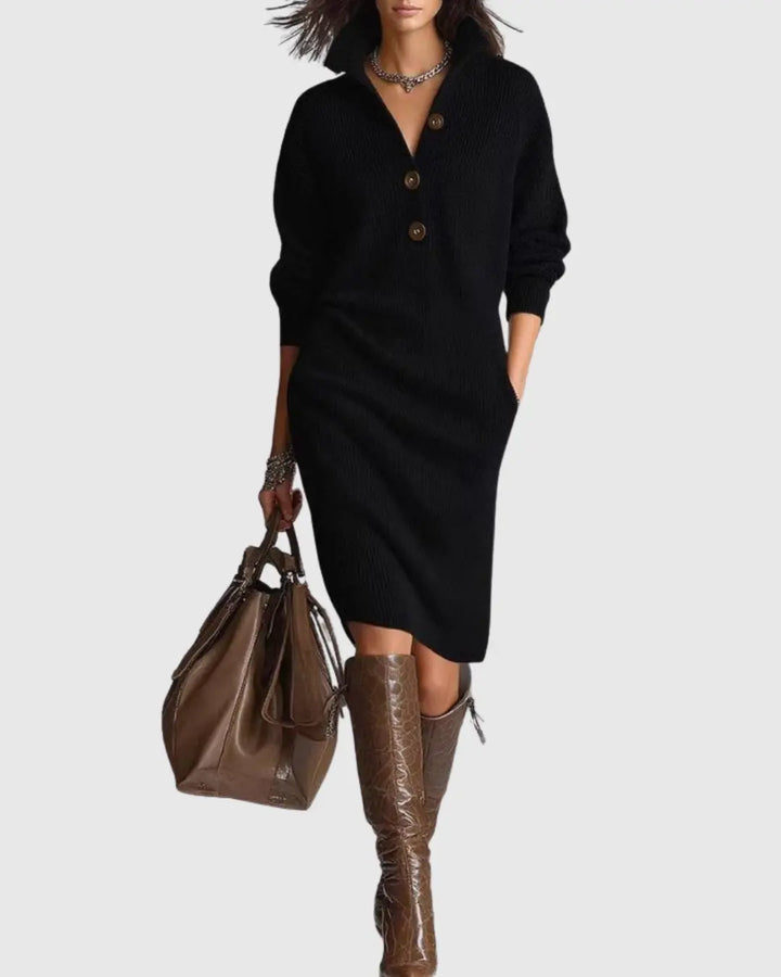 Addison | Women’s Button Collar Knit Midi Dress Luvy Boutique