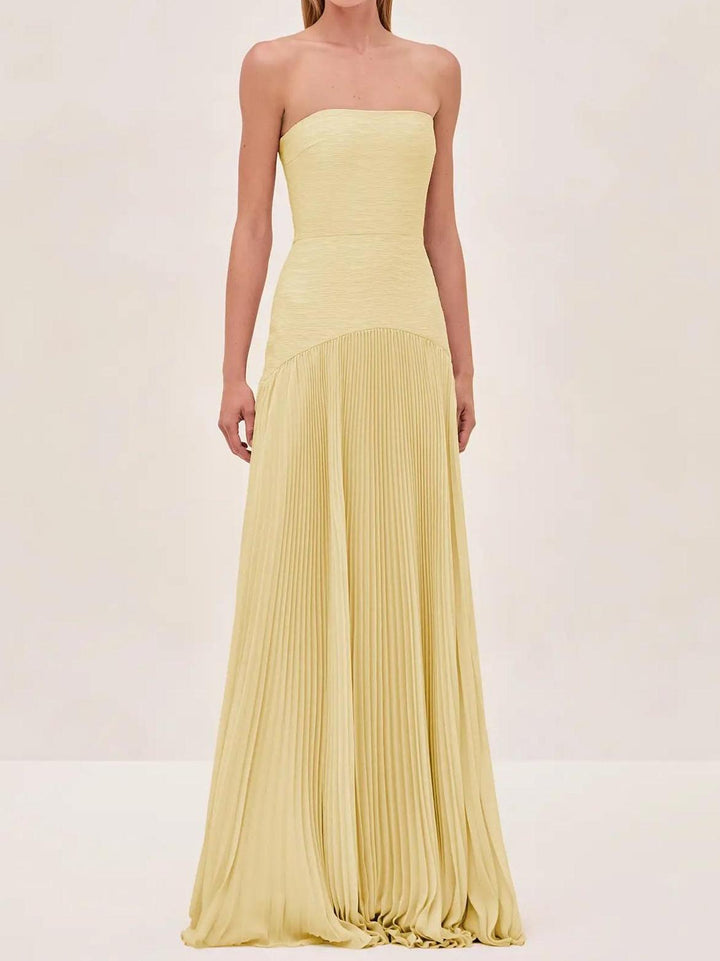 Emily | Women's Strapless Pleated Maxi Wedding Guest Dress Luvy Boutique