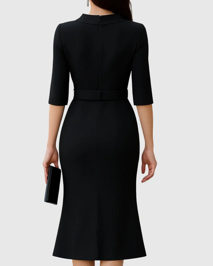 Chloe | Women’s Belted Long Sleeve Midi Dress Luvy Boutique