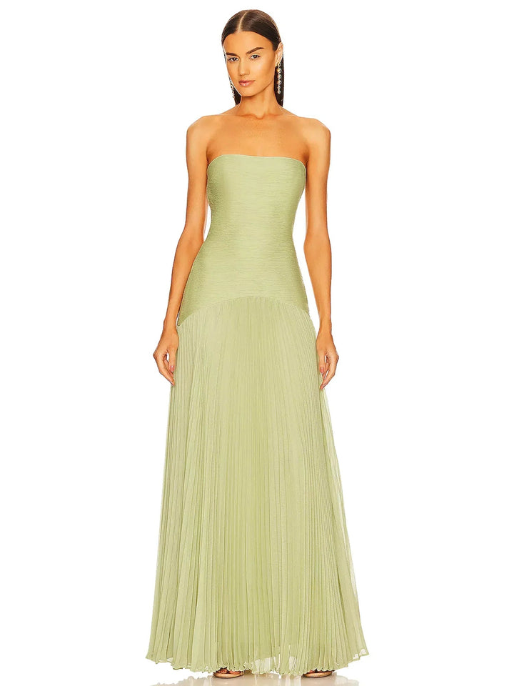 Emily | Women's Strapless Pleated Maxi Wedding Guest Dress Luvy Boutique