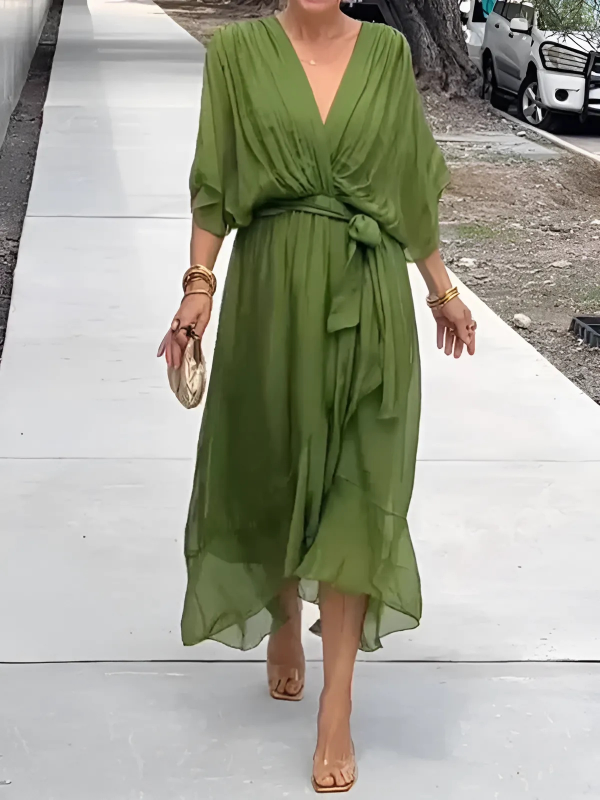 Harper | Women Comfortable Relaxed Fit V-Neck Midi Dress Luvy Boutique