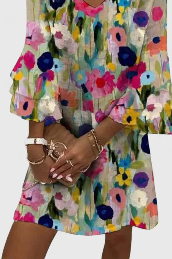 Isabella | Women Floral V Neck Shift Mini Dress Luvy Boutique