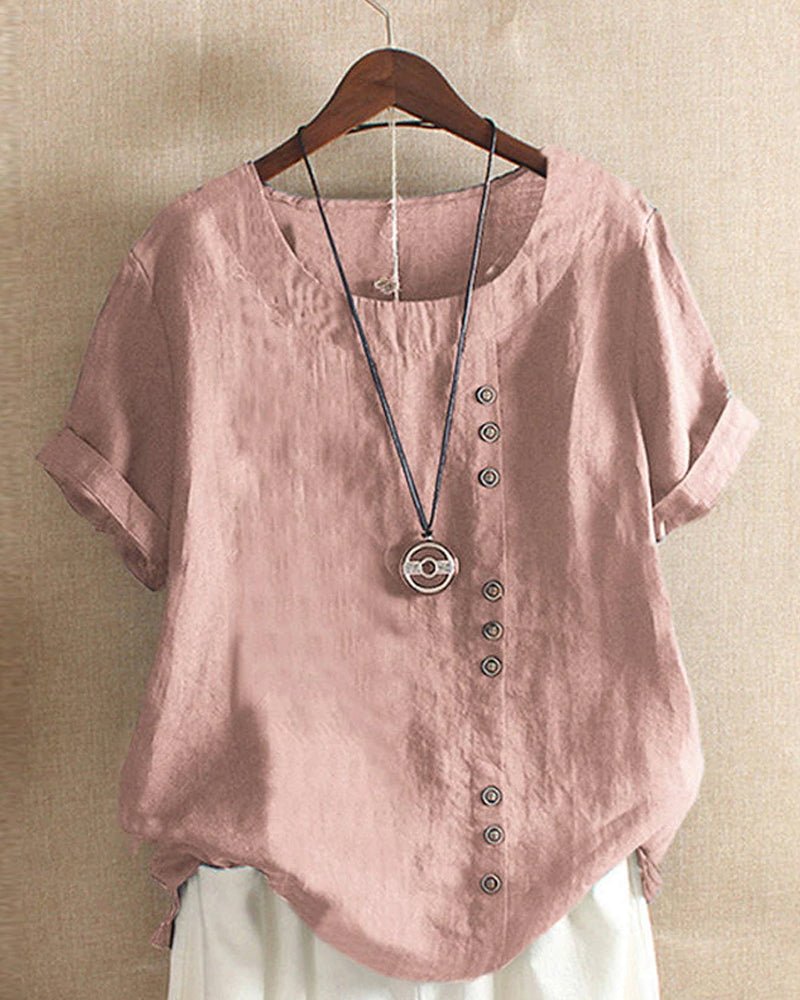 Rachel | Women’s Casual Button Detail Linen Blouse Luvy Boutique