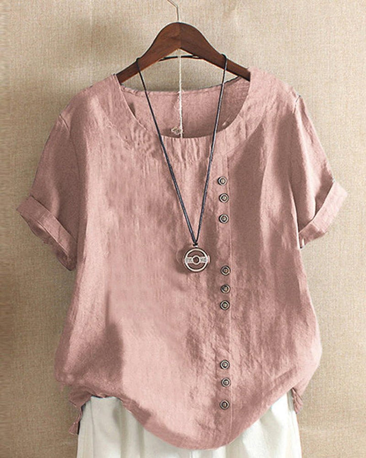 Rachel | Women’s Casual Button Detail Linen Blouse Luvy Boutique