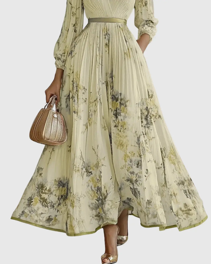 Fiona | Women Floral Pleated V Neck Maxi Dress Luvy Boutique