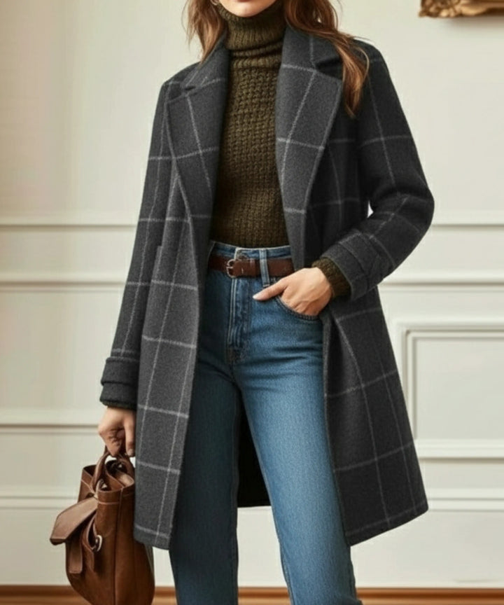 Faith | Women’s Check Pattern Long Coat Luvy Boutique