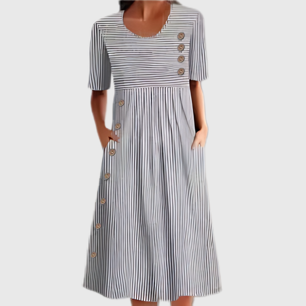 Brooklyn | Women’s Striped Button Detail Midi Dress Luvy Boutique