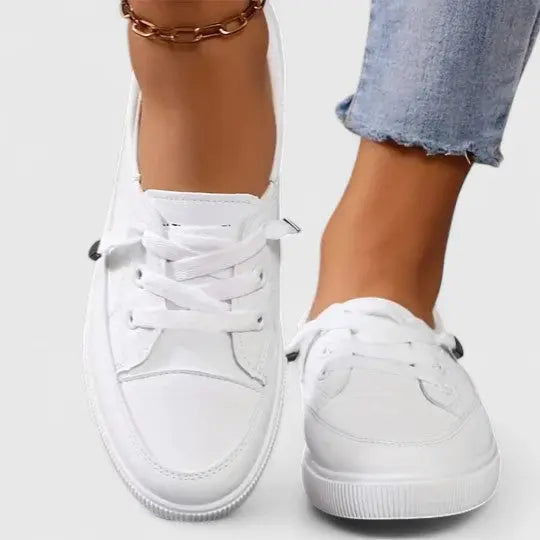 Brooklyn | Women’s Classic White Lace-Up Casual Sneakers Luvy Boutique