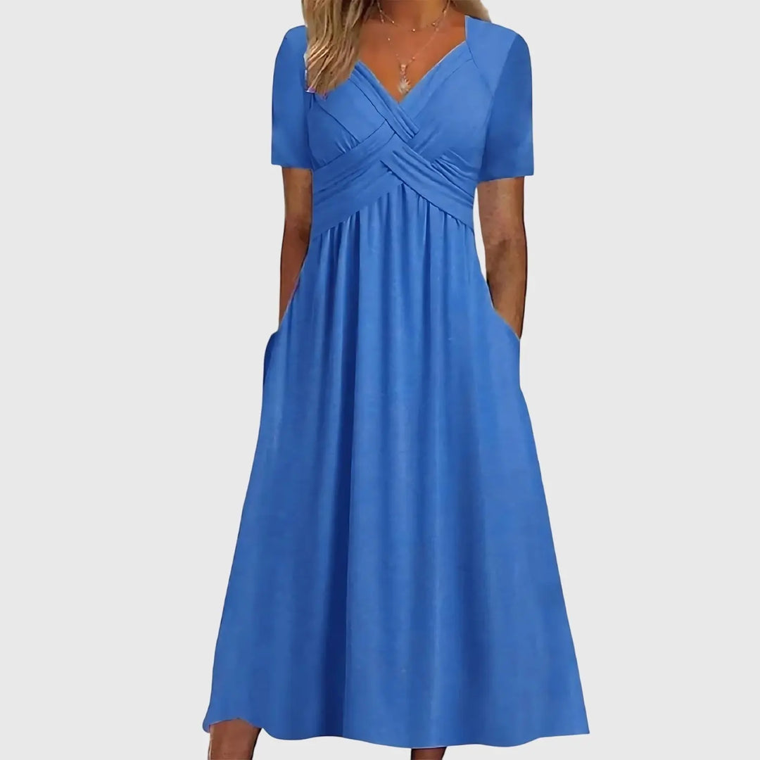 Emma | Womens V Neck Flowy Midi Dress Luvy Boutique