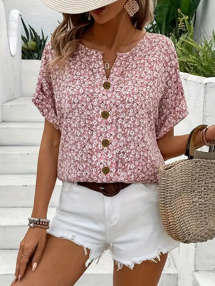 Rose | Women’s Floral Button Front Casual Blouse Luvy Boutique