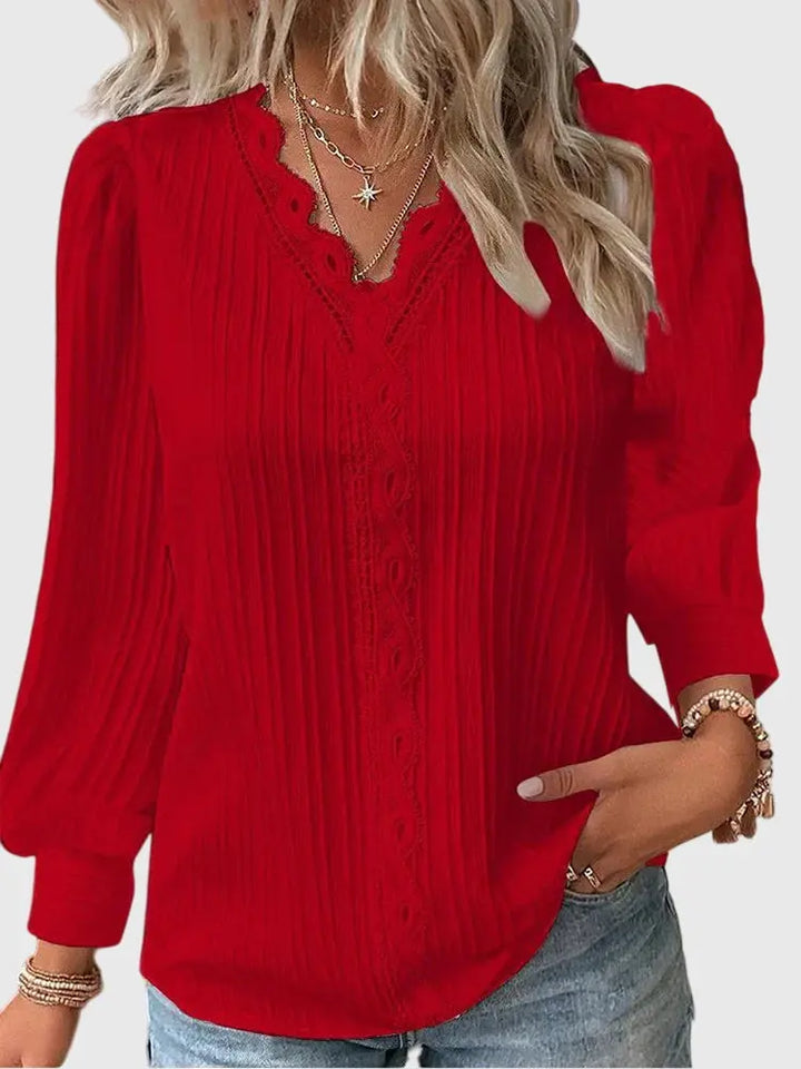 Brooklyn | Women’s Lace Trim V-Neck Pullover Blouse Luvy Boutique
