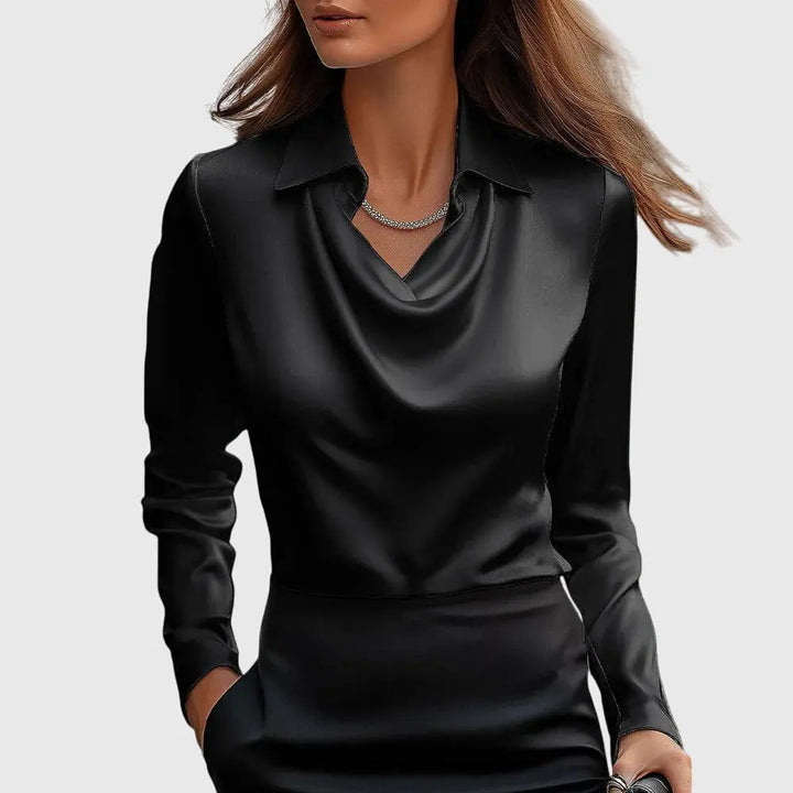 Chloe | Women’s Long Sleeve Draped Collar Blouse Luvy Boutique