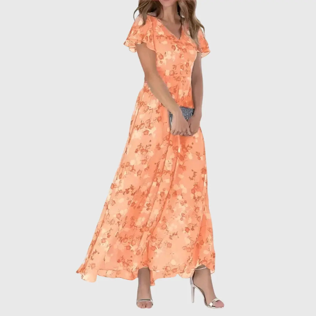 Amelia | Womens Floral V Neck Maxi Dress Luvy Boutique