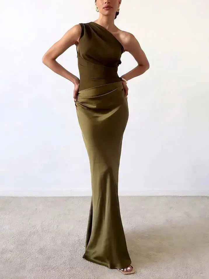 Charlotte | Women’s Elegant Shoulder Satin Evening Gown Luvy Boutique