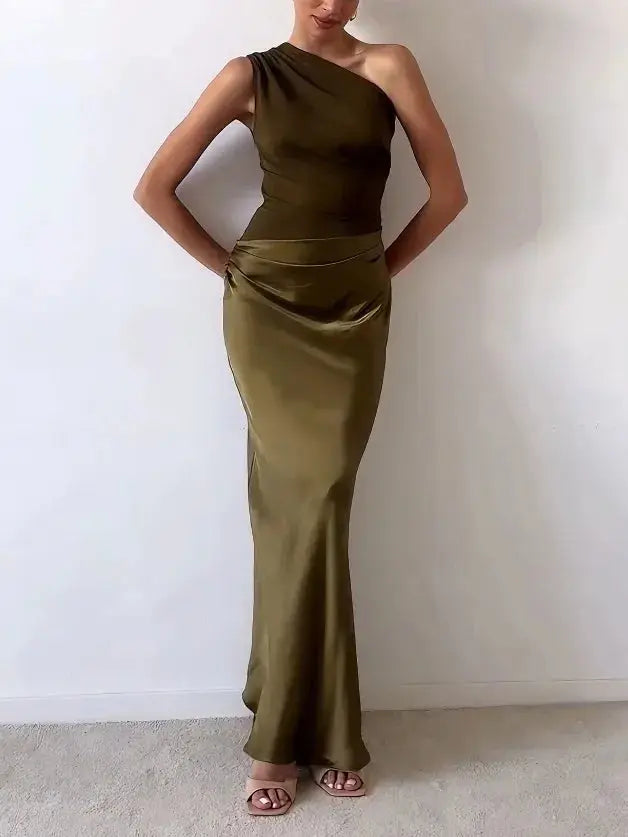 Charlotte | Women’s Elegant Shoulder Satin Evening Gown Luvy Boutique
