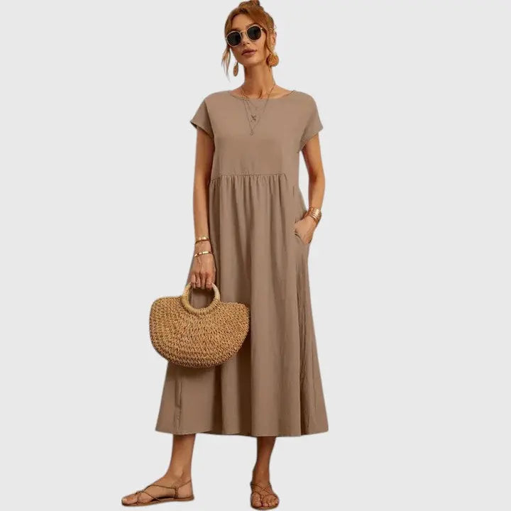 Ashley | Women’s Short Sleeve Loose Midi Dress Luvy Boutique