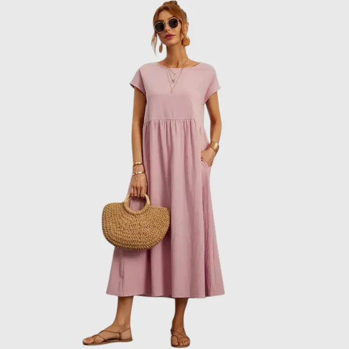 Ashley | Women’s Short Sleeve Loose Midi Dress Luvy Boutique
