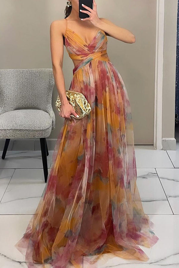 Amelia | Women’s  Print Spaghetti Strap Maxi Dress Luvy Boutique