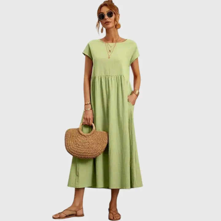 Ashley | Women’s Short Sleeve Loose Midi Dress Luvy Boutique
