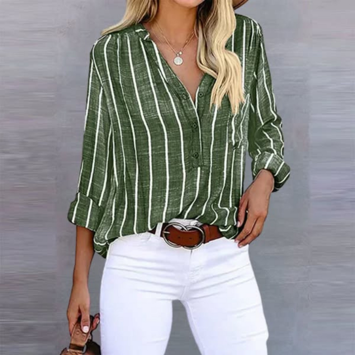 Clara | Women's Striped Long Sleeve Button Top Luvy Boutique