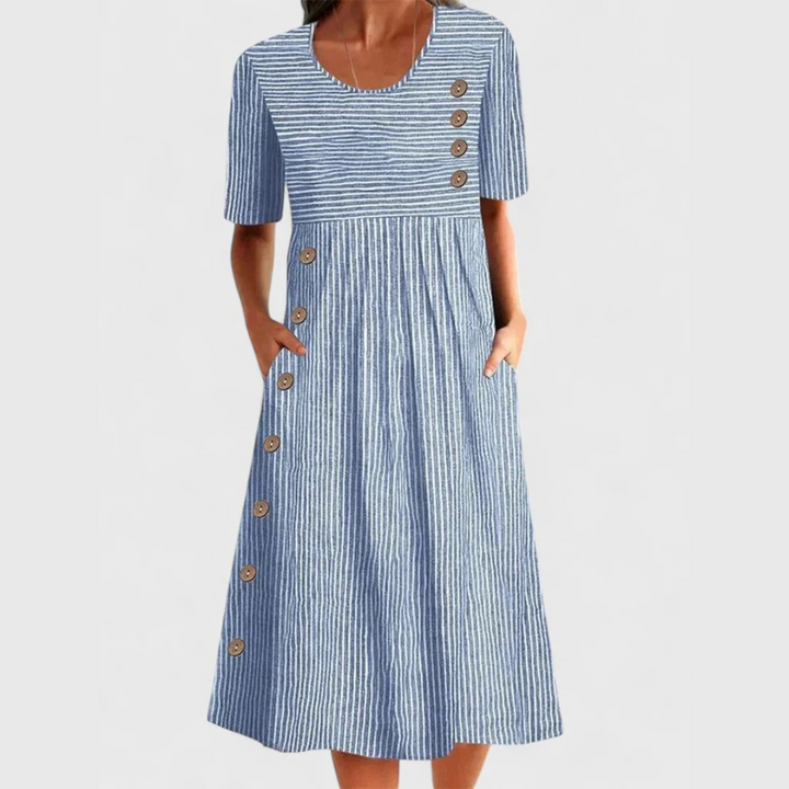 Brooklyn | Women’s Striped Button Detail Midi Dress Luvy Boutique