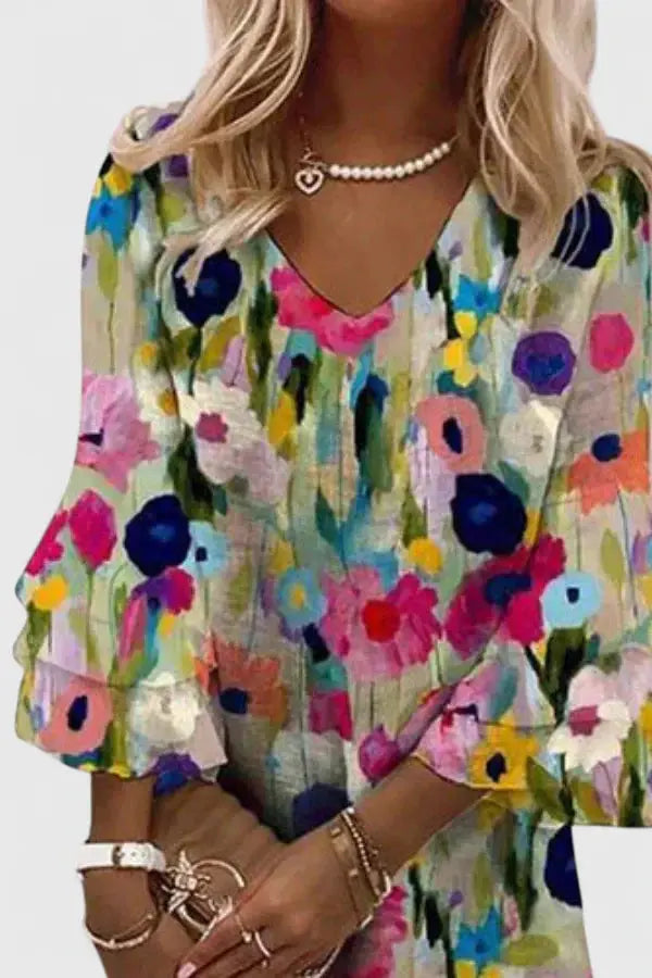 Grace | Women’s Elegant Floral V-Neck Mini Dress Luvy Boutique