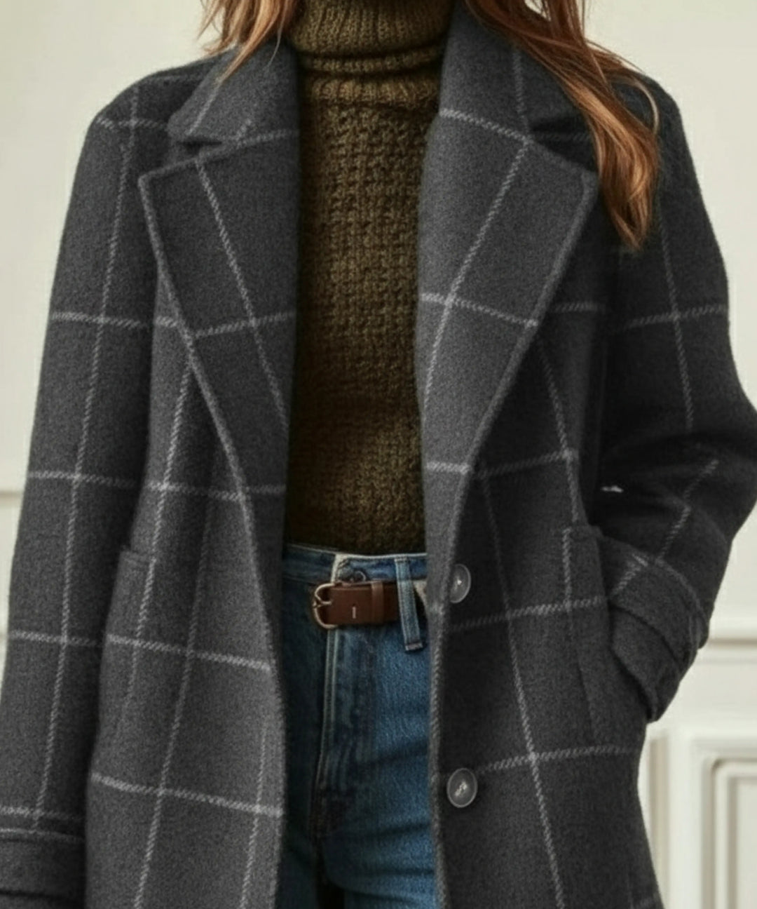 Faith | Women’s Check Pattern Long Coat Luvy Boutique